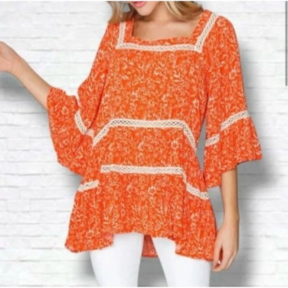 Free People Talk About It Tunic Orange Top